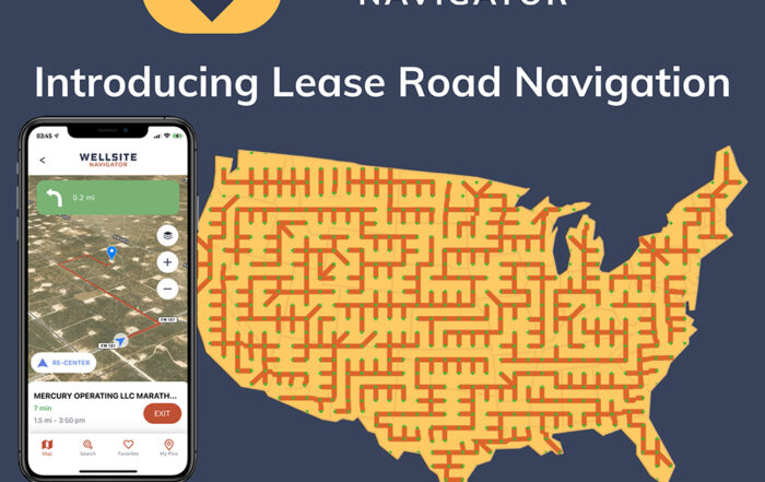 An image showing the maps of the US with mapped lease roads and a phone showing the lease road navigation screen