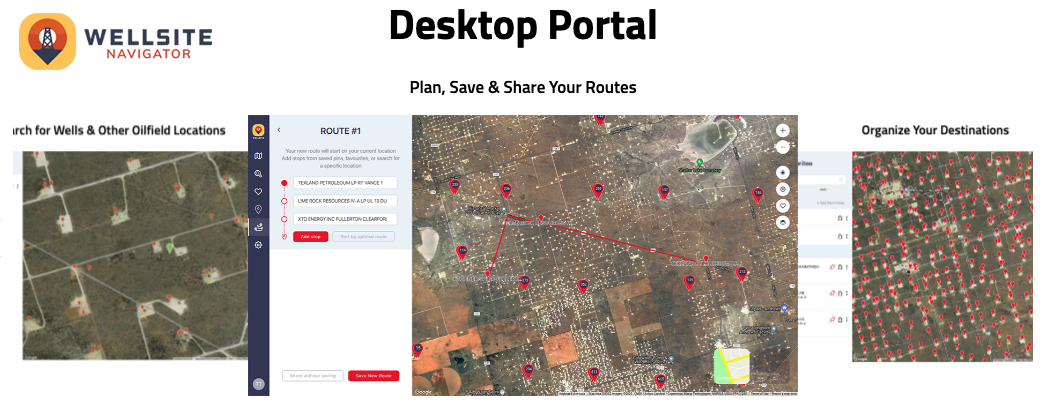 Three images showing screenshots form within the wellsite navigator desktop portal